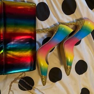 Rainbow heels and matching clutch